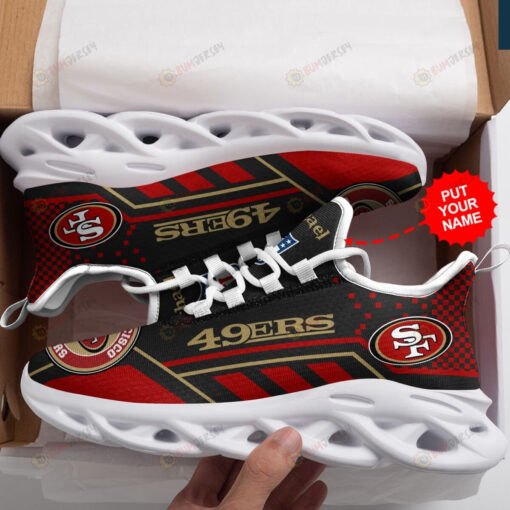 San Francisco 49ers Logo Custom Name Pattern 3D Max Soul Sneaker Shoes In Red And Brown