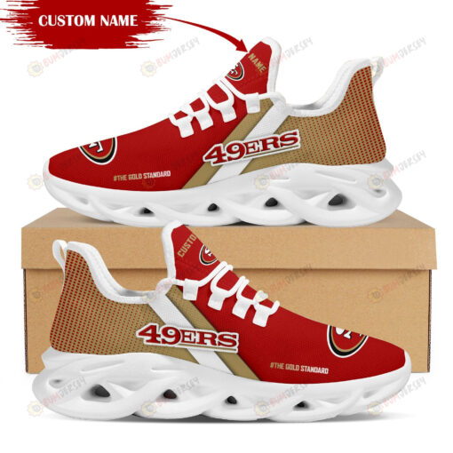 San Francisco 49ers Logo Custom Name Pattern In Red And Brown 3D Max Soul Sneaker Shoes