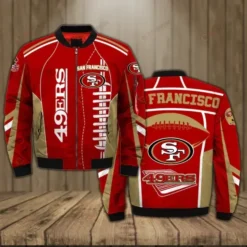 San Francisco 49ers Logo Pattern Bomber Jacket - Red