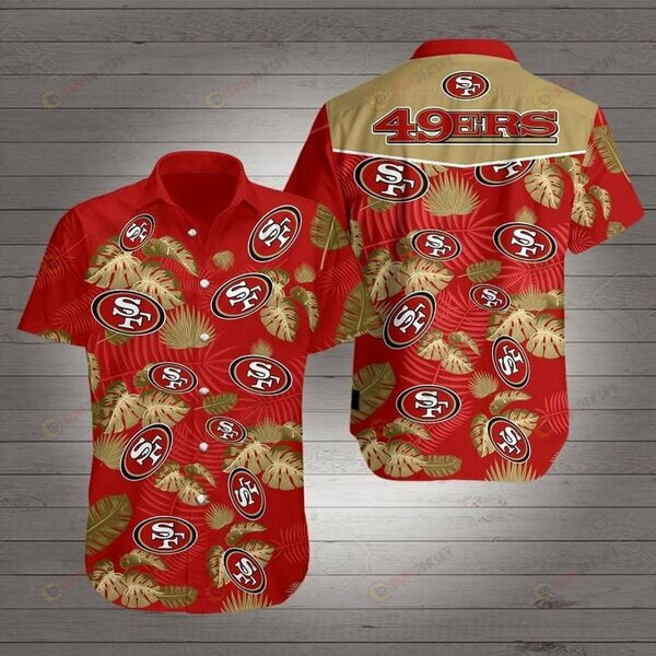 San Francisco 49ers Logo Yellow Leave On Red Background 3D Printed Hawaiian Shirt