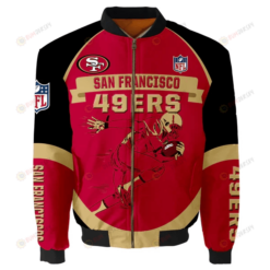 San Francisco 49ers Team Logo Pattern Bomber Jacket - Red And Black Yellow