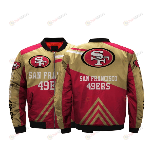 San Francisco 49ers Team Logo Pattern Bomber Jacket - Yellow And Red