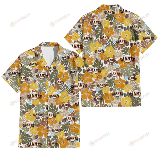 San Francisco Giants Brown Yellow Hibiscus White Background 3D Hawaiian Shirt
