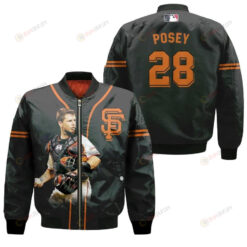 San Francisco Giants Buster Posey 28 Majestic Alternate Player Black For Giants Fans Bomber Jacket 3D Printed