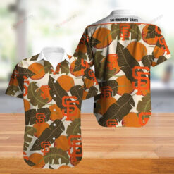 San Francisco Giants Leaf & Fruit Pattern Curved Hawaiian Shirt In Orange & Green