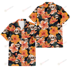 San Francisco Giants Orange Hibiscus Dark Green Leaf Black Background 3D Hawaiian Shirt