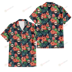 San Francisco Giants Orange Hibiscus Green Tropical Leaf Dark Background 3D Hawaiian Shirt