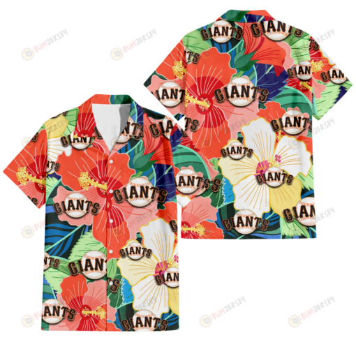 San Francisco Giants Orange White Tropical Hibiscus Green Leaf 3D Hawaiian Shirt