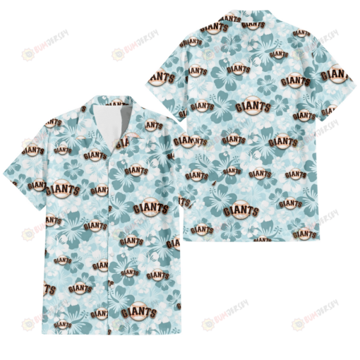 San Francisco Giants Pale Turquoise Hibiscus Light Cyan Background 3D Hawaiian Shirt