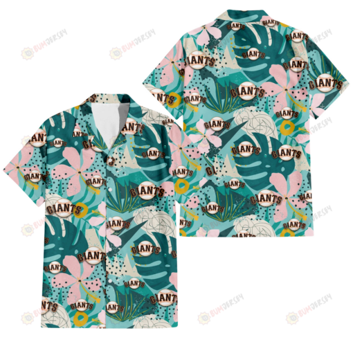 San Francisco Giants Pastel Hibiscus Palm Leaf Tiny Dot Green Background 3D Hawaiian Shirt