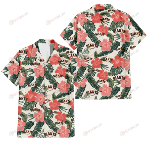 San Francisco Giants Pink Coral Hibiscus Banana Leaf Beige Background 3D Hawaiian Shirt