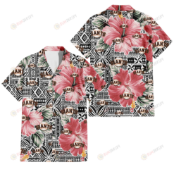San Francisco Giants Pink Hibiscus Black Pattern White Background 3D Hawaiian Shirt