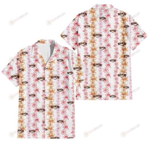 San Francisco Giants Pink Hibiscus Yellow Pink Orchid White Background 3D Hawaiian Shirt