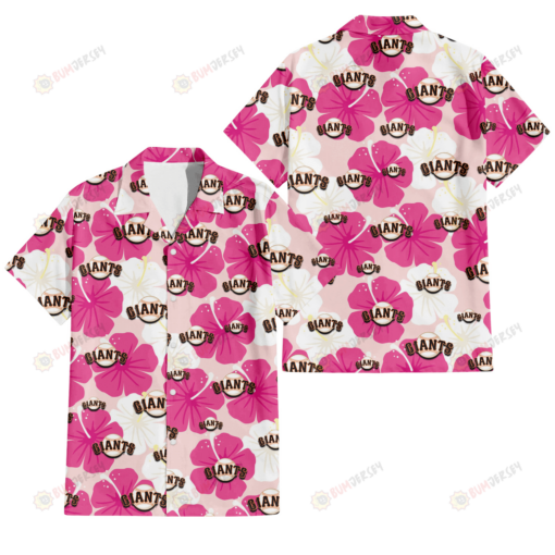 San Francisco Giants Pink White Hibiscus Misty Rose Background 3D Hawaiian Shirt