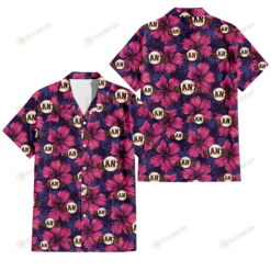 San Francisco Giants Plum Vilolet Hibiscus Dark Navy Leaf Black 3D Hawaiian Shirt