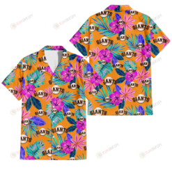 San Francisco Giants Purple Hibiscus Neon Leaf Orange Background 3D Hawaiian Shirt