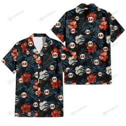 San Francisco Giants Red And White Hibiscus Dark Leaf Black Background 3D Hawaiian Shirt