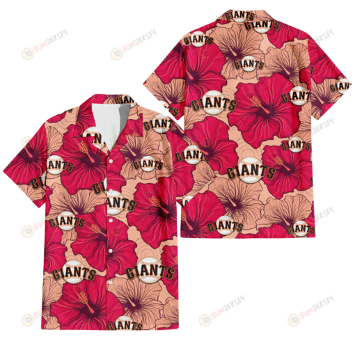 San Francisco Giants Red Beige Hibiscus Beige Background 3D Hawaiian Shirt