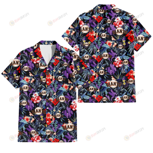 San Francisco Giants Red Hibiscus Caro Black Background 3D Hawaiian Shirt