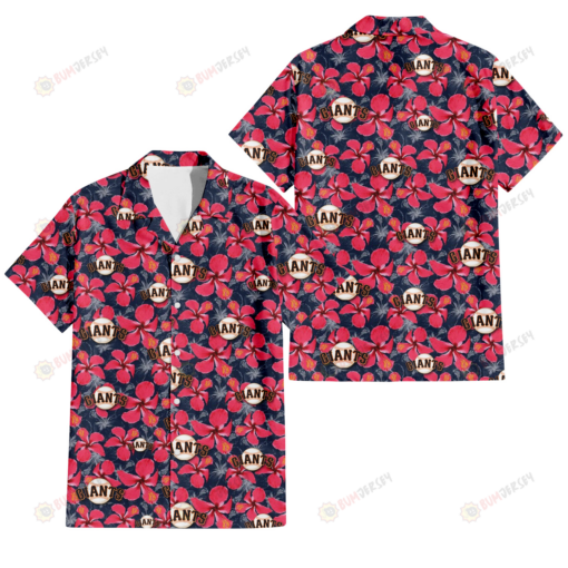 San Francisco Giants Red Hibiscus Dark Gray Background 3D Hawaiian Shirt