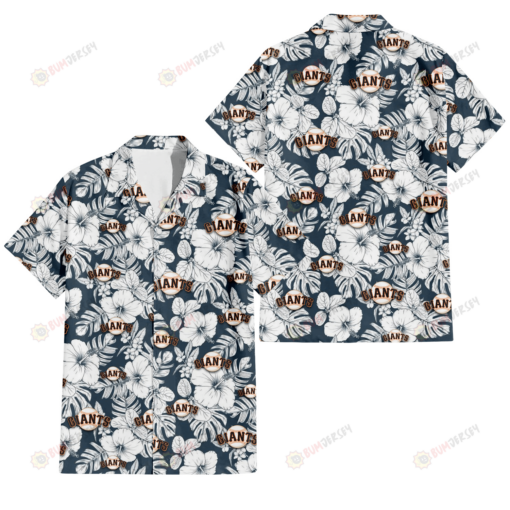 San Francisco Giants Sketch Hibiscus Leaf Dark Gray Background 3D Hawaiian Shirt