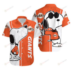 San Francisco Giants Snoopy Art Pattern Curved Hawaiian Shirt In Orange & White