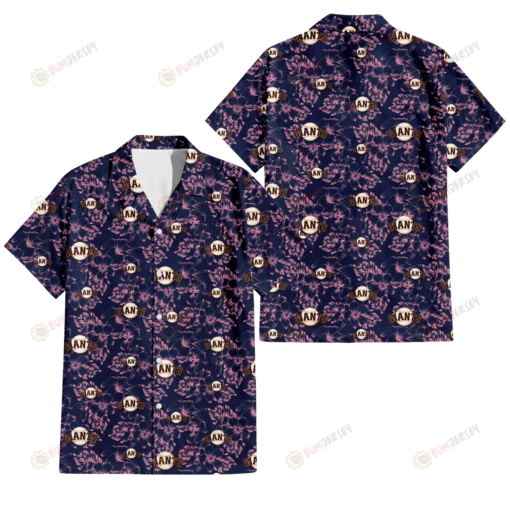 San Francisco Giants Thistle Sketch Hibiscus Dark Slate Blue Background 3D Hawaiian Shirt