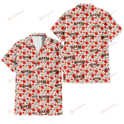San Francisco Giants Tiny Red Hibiscus Green Leaf White Cube Background 3D Hawaiian Shirt