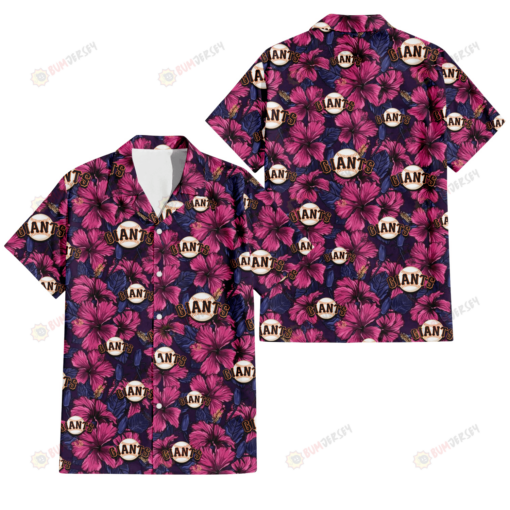 San Francisco Giants Violet Red Blue Leaf Black Background 3D Hawaiian Shirt