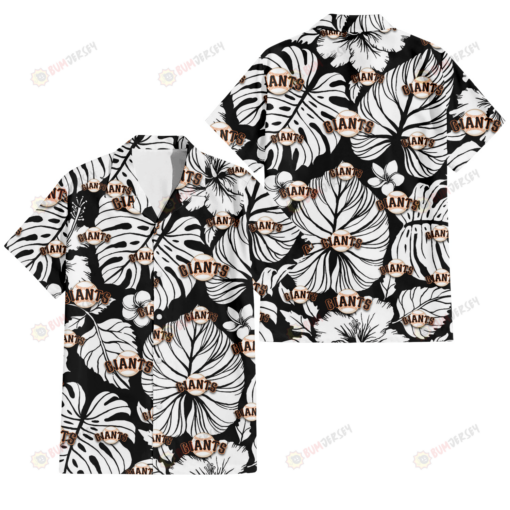 San Francisco Giants White Hibiscus Porcelain Flower Palm Leaf Black 3D Hawaiian Shirt