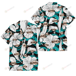 San Francisco Giants White Hibiscus Turquoise Wave Black Background 3D Hawaiian Shirt