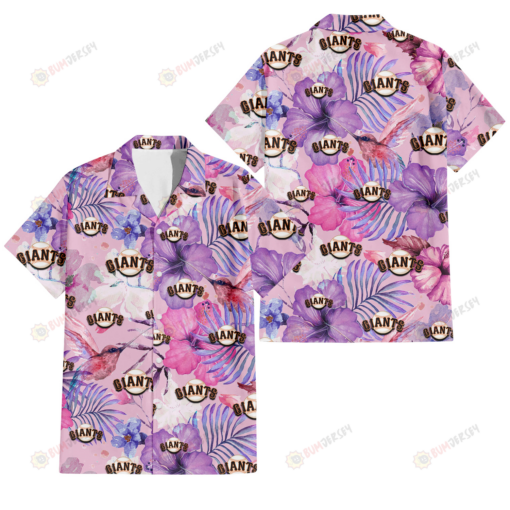 San Francisco Giants White Purple Hibiscus Pink Hummingbird Pink Background 3D Hawaiian Shirt