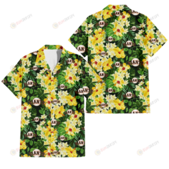 San Francisco Giants Yellow Hibiscus Tropical Green Leaf Black Background 3D Hawaiian Shirt