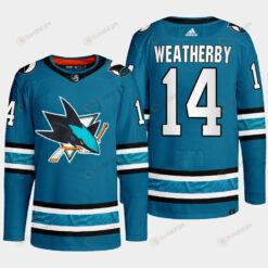 San Jose Sharks Jasper Weatherby 14 Teal Primegreen 2022-23 Home Jersey