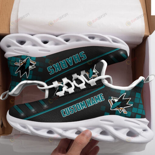 San Jose Sharks Logo Custom Name Pattern 3D Max Soul Sneaker Shoes In Black