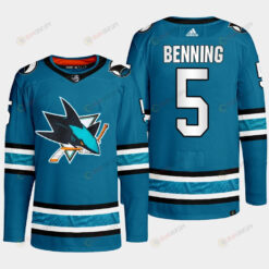 San Jose Sharks Matt Benning 5 Teal Primegreen 2022-23 Home Jersey