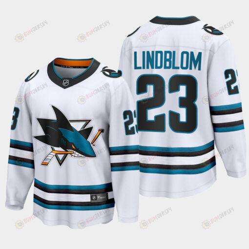 San Jose Sharks Oskar Lindblom 2022-23 Away White 23 Jersey The Evolve