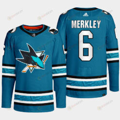 San Jose Sharks Ryan Merkley 6 Teal Primegreen 2022-23 Home Jersey