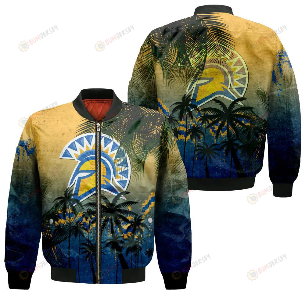 San Jose State Spartans Bomber Jacket 3D Printed Coconut Tree Tropical Grunge