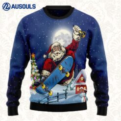 Santa Claus Playing Skateboard Ugly Sweaters For Men Women Unisex
