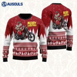 Santa Riding Motorbike To Holiday Cuye Ugly Sweaters For Men Women Unisex