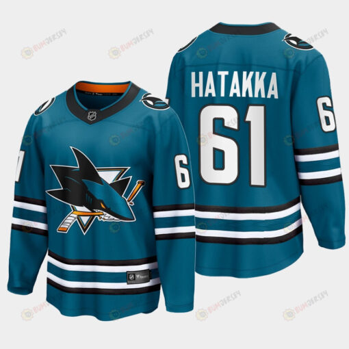 Santeri Hatakka 61 San Jose Sharks 2022-23 Home The Evolve Teal Jersey