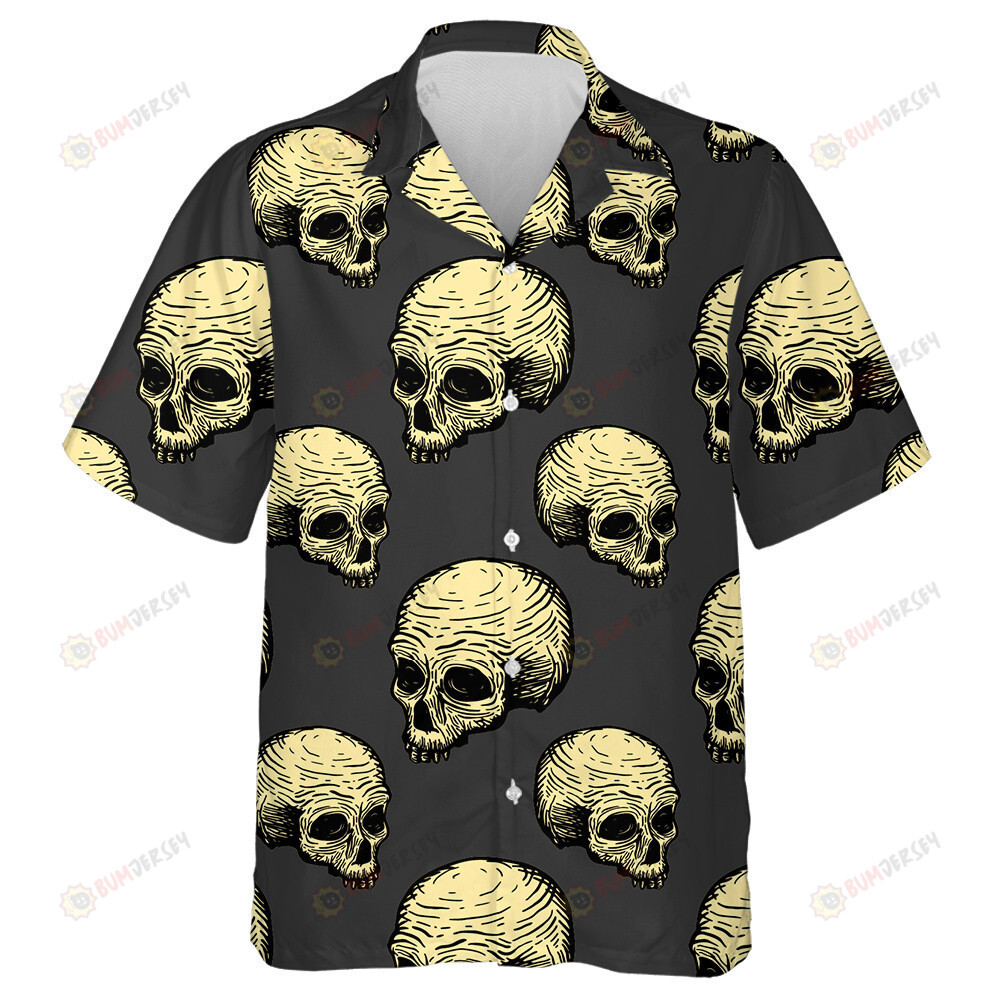 Scary Human Skull On Gray Background Hawaiian Shirt