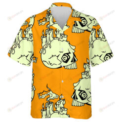 Scary Human Skulls With Candle On Orange Background Hawaiian Shirt