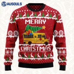 School Bus Merry Christmas Ugly Sweaters For Men Women Unisex