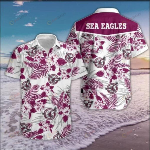 Sea Eagles Curved Hawaiian Shirt In Black Purple Pattern