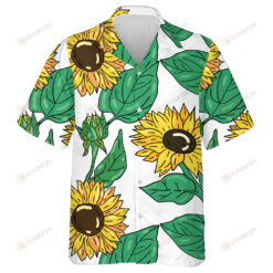 Seasonal Summer Sunflower And Green Fresh Leaves On White Background Hawaiian Shirt