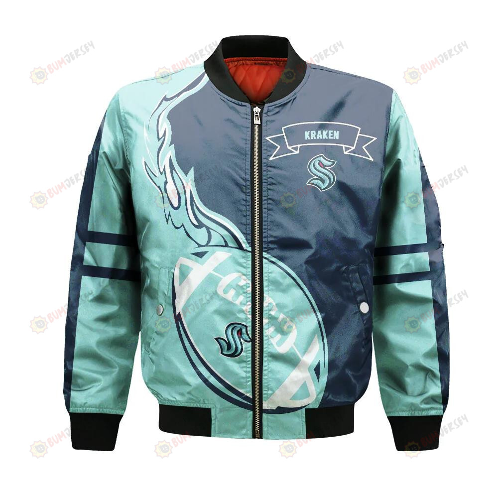 Seattle Kraken Bomber Jacket 3D Printed Flame Ball Pattern