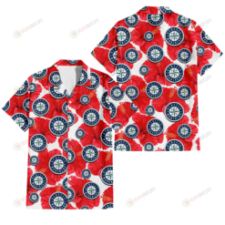 Seattle Mariners Big Red Hibiscus White Background 3D Hawaiian Shirt