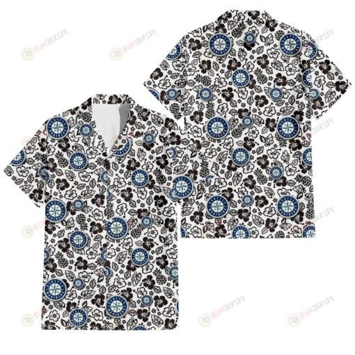 Seattle Mariners Black And White Hibiscus Leaf White Background 3D Hawaiian Shirt
